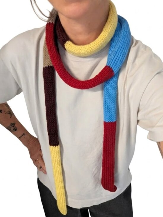 Handmade Accessories - Merino Wool Skinny Scarf Blue Burgundy Butter Yellow Y2K